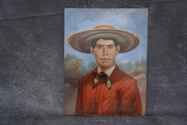 Andrés A. Hernandez -  Portrait of A Man in a Panocha - Oil on Canvas  1900 P3292