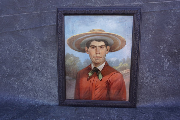 Andrés A. Hernandez -  Portrait of A Man in a Panocha - Oil on Canvas  1900 P3292