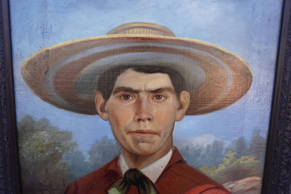 Andrés A. Hernandez -  Portrait of A Man in a Panocha - Oil on Canvas  1900 P3292
