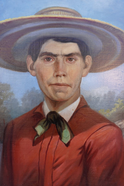Andrés A. Hernandez -  Portrait of A Man in a Panocha - Oil on Canvas  1900 P3292