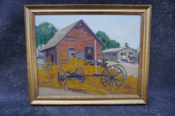 Sam Hyde Harris - Rural Barn Scene -Oil on Board P3304