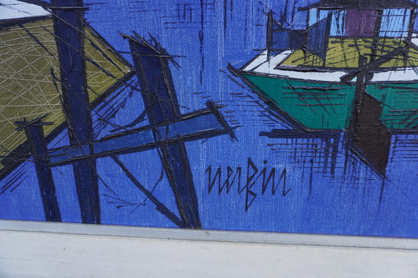 Jean Nerfin - Sailboat, Harbor, Bridge, Autumn Trees Oil on Canvas P3308