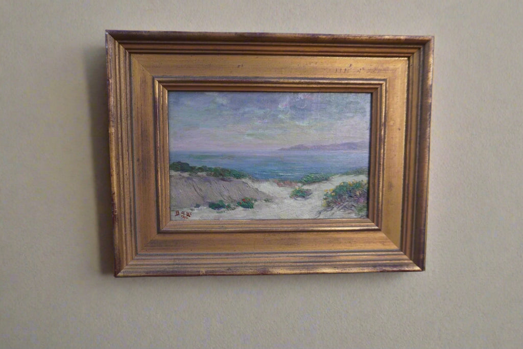Seaside Verbena by Bertha Stringer Lee c. 1912 Framed, Oil on Cigar Box Lid P3363