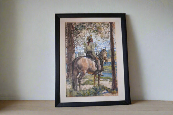 Hernando Gonzallo Villa 1889-1952, Vaquero on Horseback, Watercolor on Paper P3371