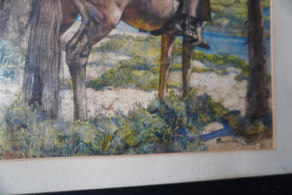 Hernando Gonzallo Villa 1889-1952, Vaquero on Horseback, Watercolor on Paper P3371