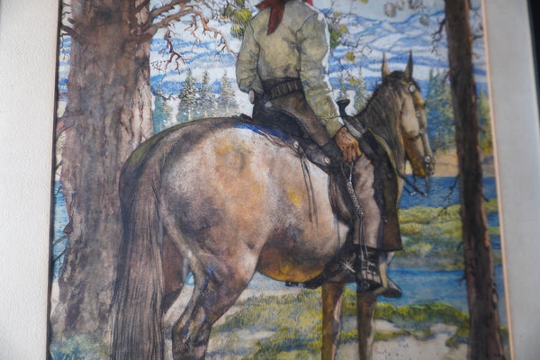 Hernando Gonzallo Villa 1889-1952, Vaquero on Horseback, Watercolor on Paper P3371