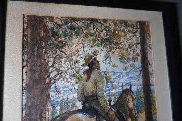 Hernando Gonzallo Villa 1889-1952, Vaquero on Horseback, Watercolor on Paper P3371