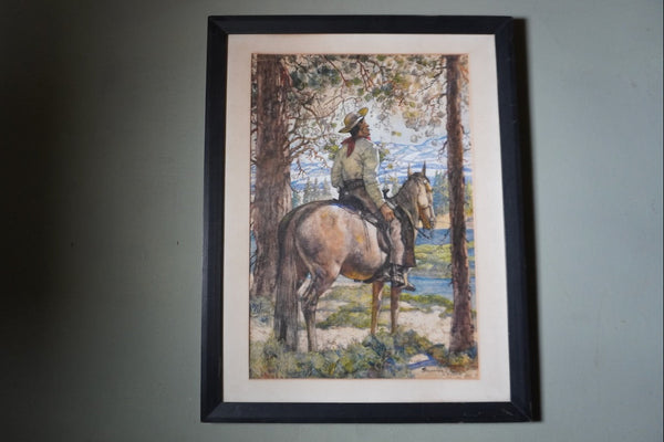 Hernando Gonzallo Villa 1889-1952, Vaquero on Horseback, Watercolor on Paper P3371