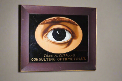 Chas A. Clifford, Consulting Optometrist, Reverse Paint on Glass P3373
