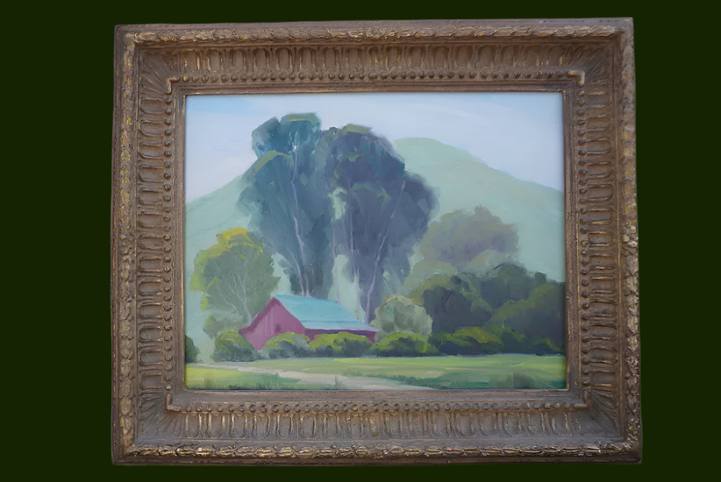 Sam Hyde Harris Barn Landscape, Oil on board P3388