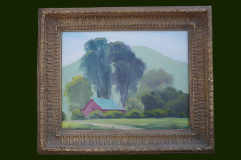 Sam Hyde Harris Barn Landscape, Oil on board P3388