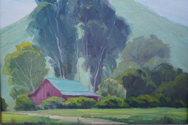 Sam Hyde Harris Barn Landscape, Oil on board P3388