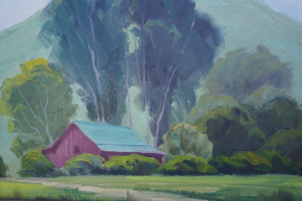Sam Hyde Harris Barn Landscape, Oil on board P3388