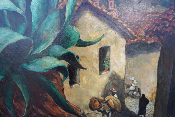 George Waller Parker (1888 -1957) Mexican Village Scene - Oil on Canvas 1930s P3408