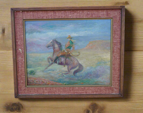 J. M. Flag - Riding the Range - Oil on Masonite 1930s P3415