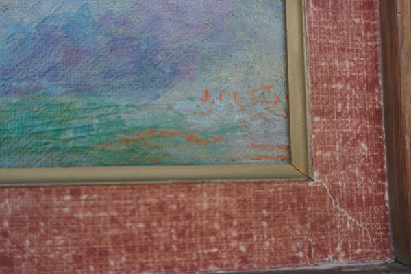 J. M. Flag - Riding the Range - Oil on Masonite 1930s P3415