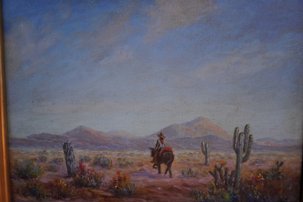 Herbert Sartelle  (1885-1955) - Man on a Horse - Santa Fe , New Mexico - Oil on Board P3421