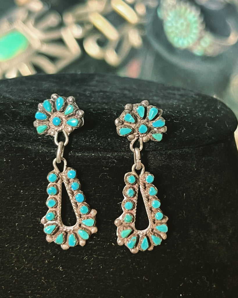 Zuni Fred Harvey Turquoise Silver Pendant Earrings