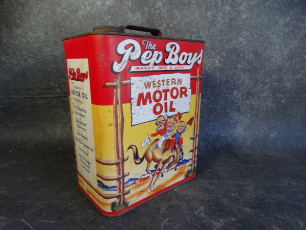Antique Pep Boys On The Range Western Motor Oil Can c 1949 A2339