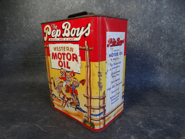 Antique Pep Boys On The Range Western Motor Oil Can c 1949 A2339