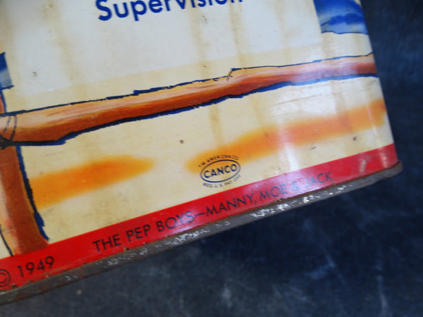 Antique Pep Boys On The Range Western Motor Oil Can c 1949 A2339