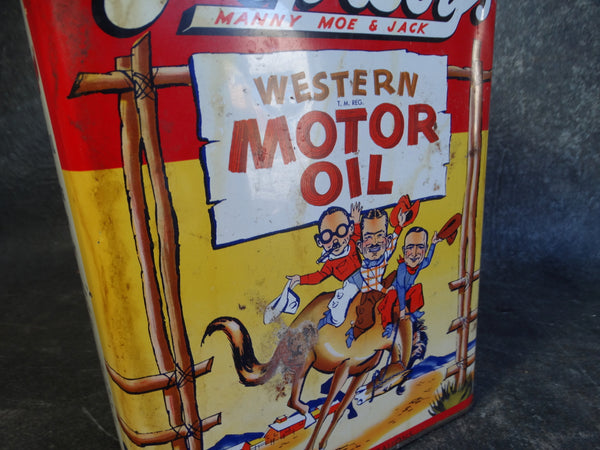 Antique Pep Boys On The Range Western Motor Oil Can c 1949 A2339