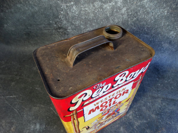 Antique Pep Boys On The Range Western Motor Oil Can c 1949 A2339