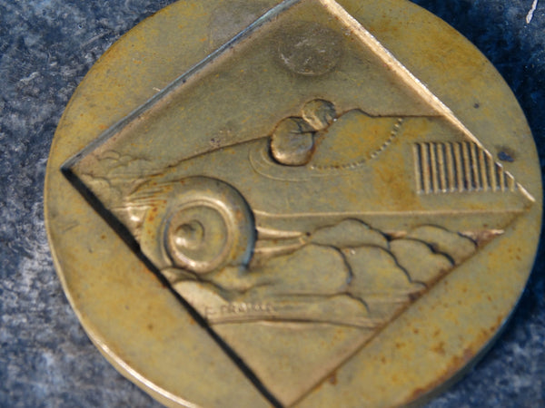 Édouard Charles Fraisse - Deco-Moderne French Touring Car/Race Car Medallion circa 1930 A2601