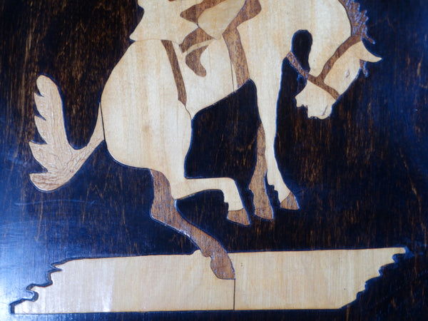 Folk Art Bucking Bronco Marquetry Plaque by Cowboy Actor Ethan Laidlaw 1941 A2715