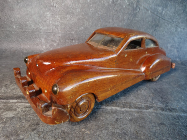 Folk Art Car with Integrated Keepsake Drawer Hand-Carved from Mahogany 1940s A2930