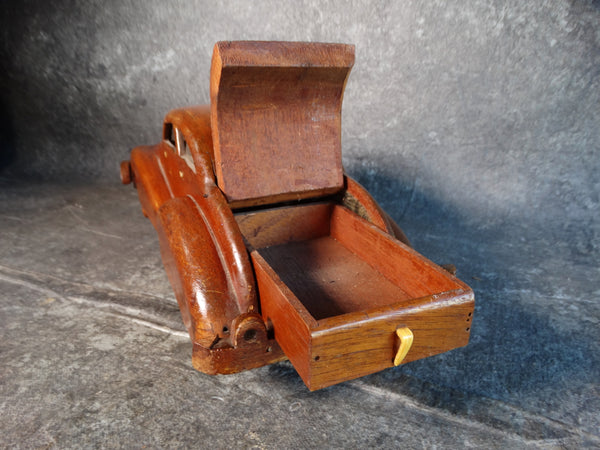 Folk Art Car with Integrated Keepsake Drawer Hand-Carved from Mahogany 1940s A2930