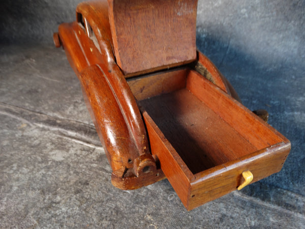 Folk Art Car with Integrated Keepsake Drawer Hand-Carved from Mahogany 1940s A2930