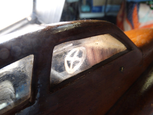 Folk Art Car with Integrated Keepsake Drawer Hand-Carved from Mahogany 1940s A2930