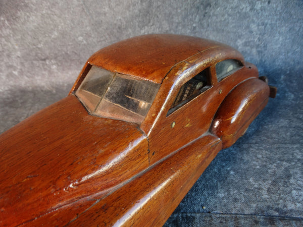 Folk Art Car with Integrated Keepsake Drawer Hand-Carved from Mahogany 1940s A2930
