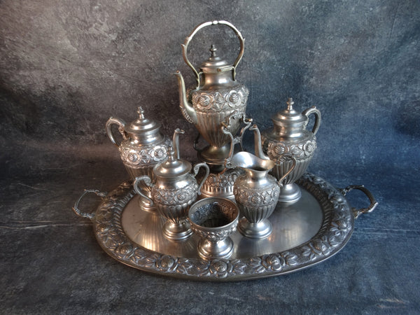 Sanborns Rose Pattern Silverplate Coffee & Tea Service Set 1920s A2965