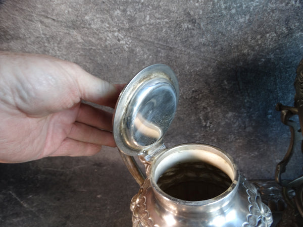 Sanborns Rose Pattern Silverplate Coffee & Tea Service Set 1920s A2965