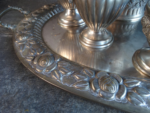 Sanborns Rose Pattern Silverplate Coffee & Tea Service Set 1920s A2965