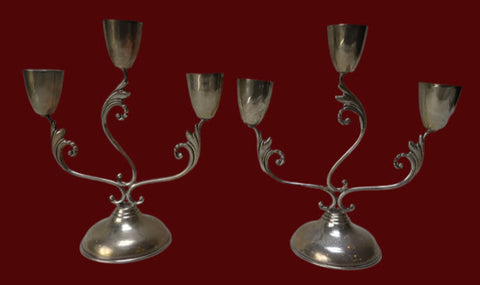 Juventino López Reyes Mexican Silver Three Light Candelabra Pair