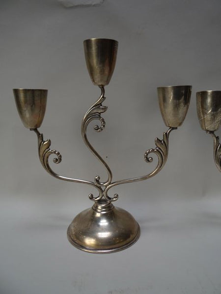 Juventino López Reyes Mexican Silver Three Light Candelabra Pair