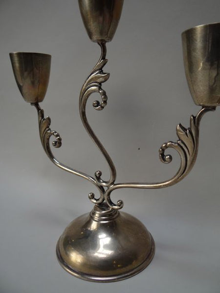 Juventino López Reyes Mexican Silver Three Light Candelabra Pair
