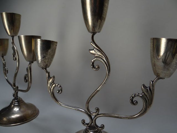 Juventino López Reyes Mexican Silver Three Light Candelabra Pair