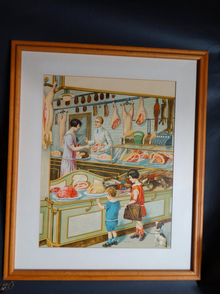 Butcher Shop Litho Advertising or Educational Poster c 1926-7