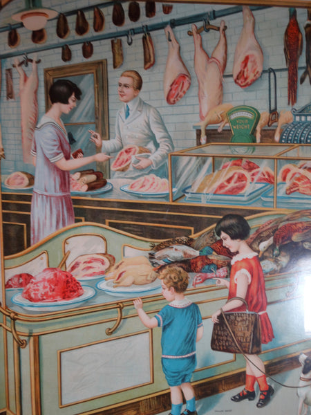 Butcher Shop Litho Advertising or Educational Poster c 1926-7