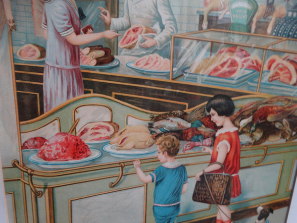 Butcher Shop Litho Advertising or Educational Poster c 1926-7