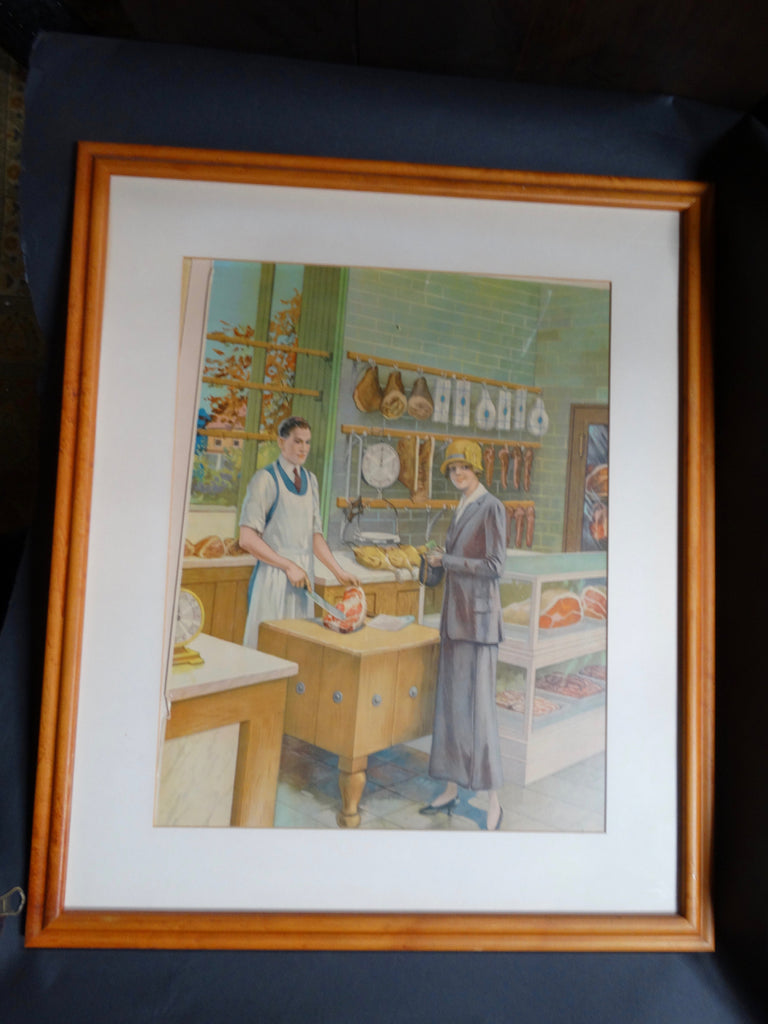 At The Butcher's - Litho Advertising or Educational Poster c 1926-7