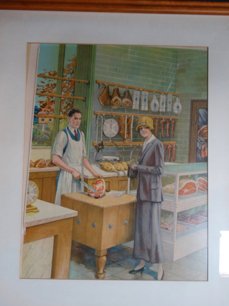At The Butcher's - Litho Advertising or Educational Poster c 1926-7