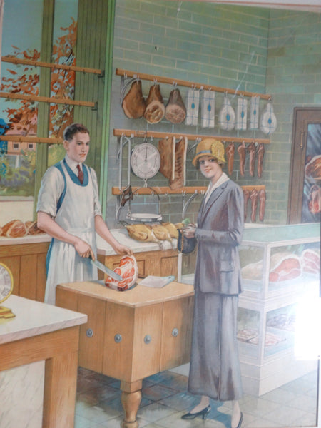 At The Butcher's - Litho Advertising or Educational Poster c 1926-7