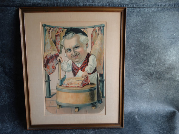 German Butcher - Comical Stone Litho Display Cutout Figure c 1900