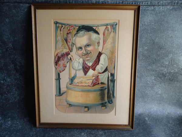 German Butcher - Comical Stone Litho Display Cutout Figure c 1900