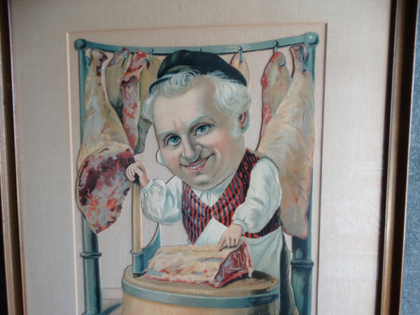 German Butcher - Comical Stone Litho Display Cutout Figure c 1900